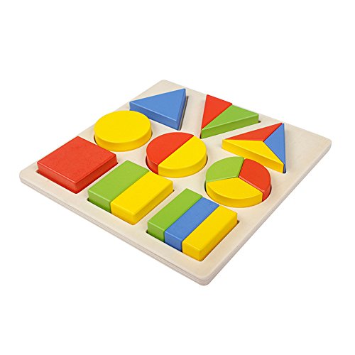Wondertoys Wooden Shape Chunky Puzzle Geometric Sorting Blocks Game Preschool Math Early Development Educational Toys for Toddlers (GeometricSorting) - Thumbnail 7