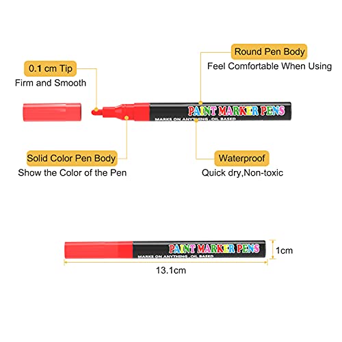Acrylic Paint Pens, 16 Colors 1MM Permanent Marker Pens, Rock Drawing Pens for DIY on Porcelain/Wood/Glass/Pebbles, Waterproof/Oil-Based/Quick-Dry/Non-Toxic Paint Markers