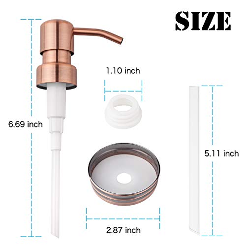 KEEGH Lotion Dispenser Lids,Mason Jar Soap Dispenser Replacement Pump Made of Rust Proof Stainless Steel,Bathroom Kitchen Accessories (Red Copper) - Thumbnail 2