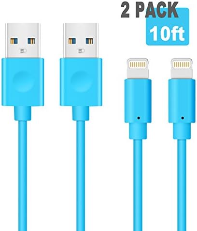 Kabel Leader 2 Pack 10ft Long Lightning iPhone Cable to USB Data Transfer Charging and Syncing Cable for iPhone 7 7 Plus SE 6s Plus 6s 6 6 plus 5 5s iPad Mini Mini2 iPad 5 iPod 7(Blue)