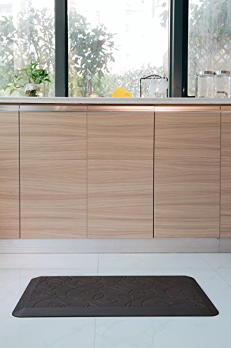 Retro Scroll PU Comfort Floor Mat Anti Fatigue Kitchen Rugs for Kitchens & Office W20 x L30 x H3/4" (Brown)