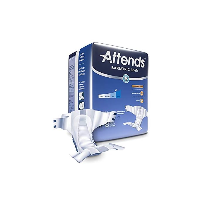 Attends Bariatric Briefs with Advanced DermaDry Technology for Adult Incontinence Care, Unisex, 32 Count