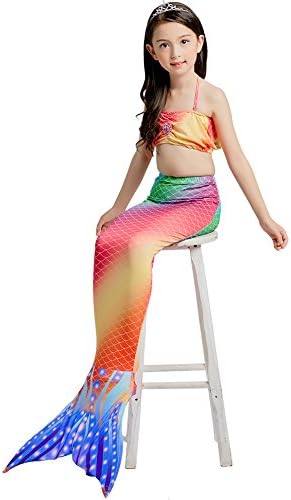 simtree Mermaid/Merman Tail For Pool Or Beach Mermaid Tail Swimmable Princess Bikini Set Swimsuit (Gradually red, 100)