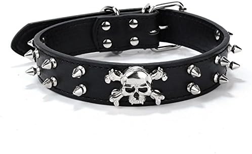 Combofix Adjustable Puppy Dog Pet Dog PU Leather Collars Necklaces With Crystal Skull