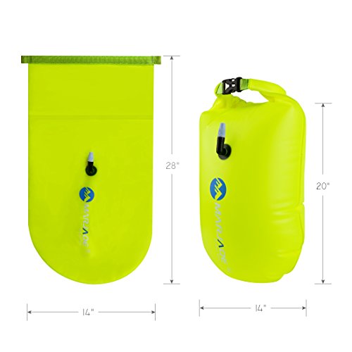 20L Waterproof Dry Bag, Ultralight Swim Buoy and Safety Float for Open Water Triathletes, Kayak, Snorkeling,Surfers, Beach, Swimming, Boating with Adjustable Waist Belt (fluo green) - Thumbnail 2