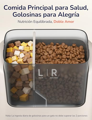 PalNests Comedero Gato Automatico, 5L Doble Tolva Dispensador Comida Gatos/Perros, 2.4G/5G WiFi, App Control, 10 Comidas por Día, Liofilizados Compatibles, Control de Porciones, Cuenco de Acero INOX