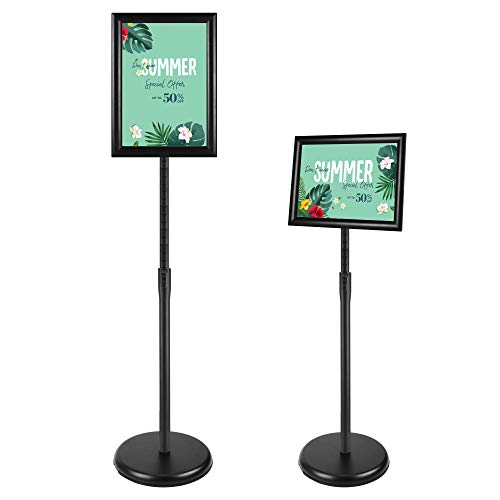 PUJIANG 8.5x11 Inch Adjustable Sign Holder Poster Stand, Heavy Duty Floor Sign Stand with Aluminum Snap Open Frame for Vertical and Horizontal Sign Displayed(Black)