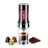 Portable Coffee Maker Barsetto Espresso Coffee Machine 15 Bar Hand Press Capsule and Ground Coffee Brewer Portable Size for Travel Hiking and Picnic (black)