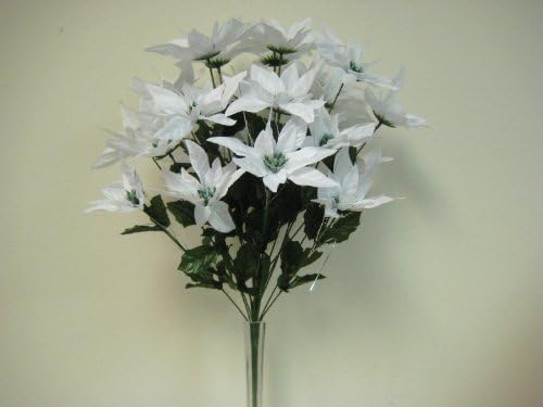 WHITE Christmas Poinsettia Bush 24 Artificial Silk Flowers 24" Bouquet 030WT