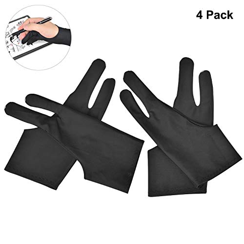OTraki 4 Pack Artist Gloves for Drawing Tablet Free-Size Artist's Drawing Glove with Two Fingers for Graphics Pad Painting Good for Right Hand or Left Hand
