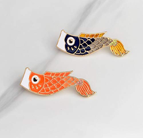 Autumn Water Japanese Koinobori Windsock Carp Wind Sock Flag Fish Brooches Pin Black Enamel Broche Badge Safe Lapel Pin for Boys - Thumbnail 7