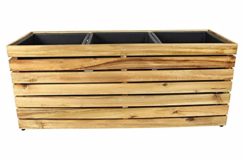 Pflanzkasten „Akazie“ aus Holz mit 3 Einsätzen, 81x29x34 cm, Pflanzer, Blumen & Pflanztopf, modernes Design – Bild 6