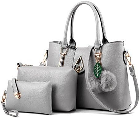 SOTICA Womens 3 Pcs Satchel Tote Handbag Crossbody Bag Shoulder Bag Purse Set (grey)