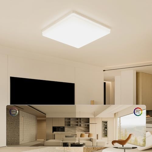 Deckenlampe LED Deckenleuchte Flach: 30x30CM 3000K Küchenlampe Lampe Decke 48W, 4800LM LED Lampen Deckenlampen für Wohnzimmer, Badezimmer, Schlafzimmer, Küche, Flur,Büro, Weiß, Quadrat