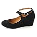 BONNIBEL DEBBY-1 Women's Criss Cross Ankle Strap Wedge Pumps One Size Bigger