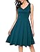 Laksmi Cotton Dress, Solid Basic V Neck A Line Retro Elegant Slim Fit Sleeveless Business Casual Midi Flared Dress,Dark Cyan S