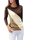 Allegra K Women Round Neck Long Sleeves Color Block T-Shirt