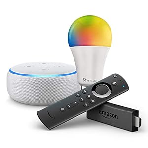 Echo Dot (White) bundle with Fire TV Stick and Syska 12W LED smart color bulb