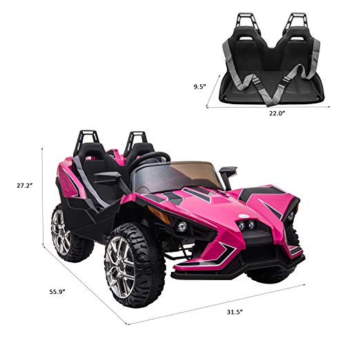 BAHOM Kids Ride On Car 2 Seats with Remote Control, 12V Kids Electric Vehicle with Manual/Parental Modes, Light/MP3/Volume Control (Pink)