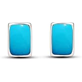 Natural Blue Turquoise 925 Solid Sterling Silver Earrings 7mm
