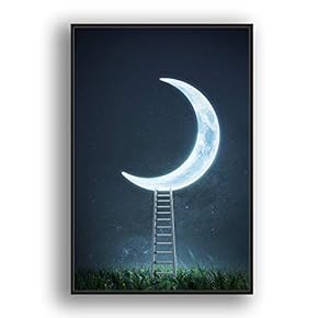Framed Canvas Wall Art for Living Room, Bedroom Moon with Bright Canvas Prints for Modern Home Decoration Ready to Hang - 16"x24" inches
