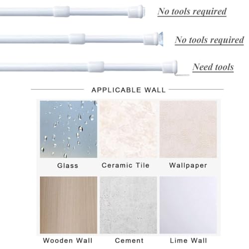 2 Pieces Glass Curtain Rods Without Drilling - Extendable Pressure Curtain Rod Rod with Spring Pressure Curtain Poles, Diameter 10mm, 30-45cm(White)
