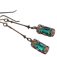 Lx10tqy Vintage Fashion Women Faux Gemstone Carved Pendant Dangle Drop Hook Earrings Jewelry Green