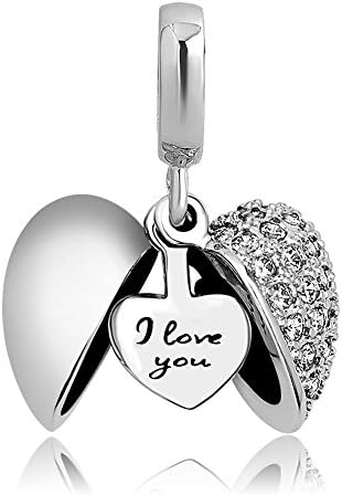 QueenCharms 6 Colors Open Heart I Love You Charm Beads for Bracelets