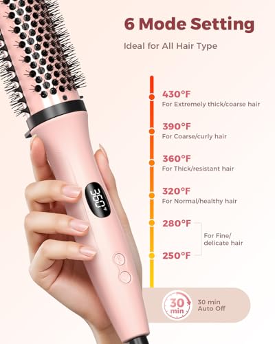 Bopcal Dual Voltage Thermal Brush, 1.5" Heated Round Brush for Smooth Blowout Look, Hot Brush for Volume, Soft Curls & Polished Ends, Negative Ions, 6 Heat Settings, Auto Shut-Off