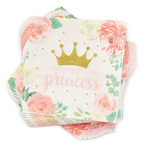 Blue Panda Princess Castle Party Napkins - 100-Pack Princess Party Supplies - 6.5 x 6.5 Inches