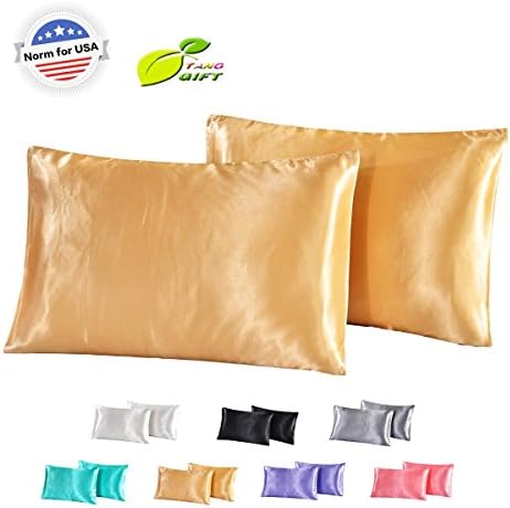 TANGGIFT Satin Pillowcase for Hair and Skin- 2 Pack Silky Silk Feel Satin Pillow Case and Eye Mask Set for Natural Curly Hair, Luxury Hypoallergenic Acne Pillowcase Cover (Standard Size)