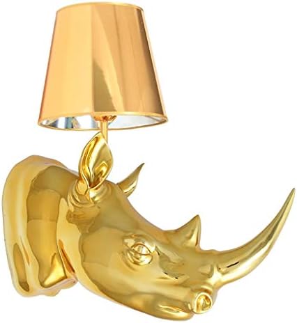 WYKDL Village Colorful Resin Rhino Head Wall Light European Cloth Lamp Shade Living Room Bedroom Bedside Lamp Wall Lamp Creative Bar KTV Corridor (Color : Gold)