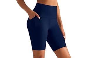 GROTEEN Biker Shorts for Women with Pockets - 8'' High Waisted Tummy Control Yoga Workout Running Gym Spandex Shorts