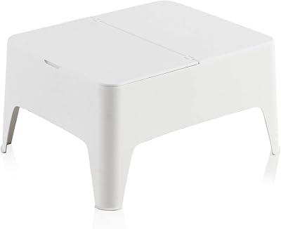 SP Berner - Mesa Auxiliar Alaska - Ligera, Apilable y Resistente - Uso Exterior - Con Cajón de Almacenaje - Fabricada en España con Plástico Reciclado - 58 x 48 x 30 cm - Blanca