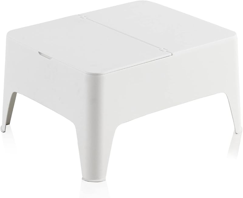 SP Berner - Mesa Auxiliar Alaska - Ligera, Apilable y Resistente - Uso Exterior - Con Cajón de Almacenaje - Fabricada en España con Plástico Reciclado - 58 x 48 x 30 cm - Blanca — foto 1 de 5