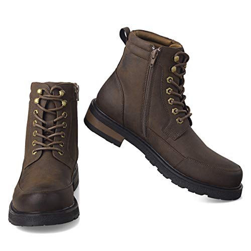 GM GOLAIMAN Men's Combat Boots Winter Work-Lace Up Zip Apron Toe Ankle High Boot for Hiking Motorcycle Riding Military Tactical Brown 10.5 - Thumbnail 6