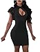 Mokoru Women's Sexy Ruffle Short Sleeve Hollow Out Bodycon Party Mini Club Dress, X-Large, Black