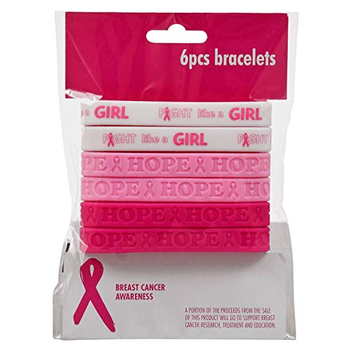 Breast Cancer Awareness Pink Ribbon Rubber Bracelets (6ct. Pack