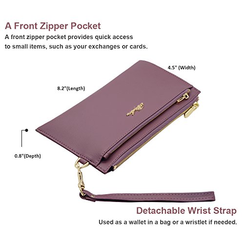 Befen Women's Soft Leather RFID Blocking Wristlet Cellphone Clutch Wallet, Smartphone Wristlet Wallet - Pale Pinkish Purple