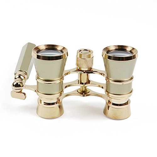 Kingscope 3X25 Vintage Opera Glasses Binoculars for Theater Musical Concert (Lorgnette,Golden, with Handle)
