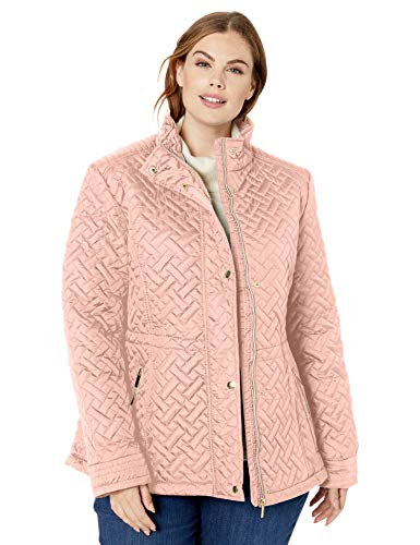 Big Chill Women's Plus Size Basket Weave Quilted Anorak Jacket, Blush, 2X
