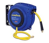 GOODYEAR Air-Hose-Reel Retractable 1/4" Inch x 50' Feet Premium Commercial Flex Hybrid Polymer Hose Max Heavy Duty Spring Driven Polypropylene Construction w/ Lead in Hose & PVC Handle