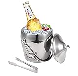 Ice Bucket with Lid and Tongs, Portable Stainless