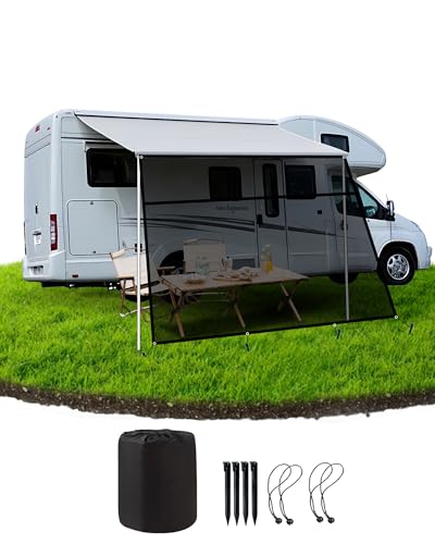 Ezcasch Sun Shade for Motorhome, Front Wall for Awning, 75% View Blocker Blinds, Sun Protection Privacy Protection for Camper, Caravan 2 x 3.7 m (HxL)