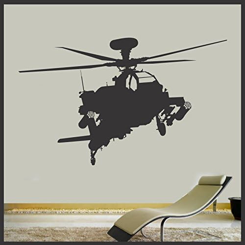 Sticker Connection | Military Apache Attack Helicopter | Vinyl Wall Decal Matte Black | 27" X 47"