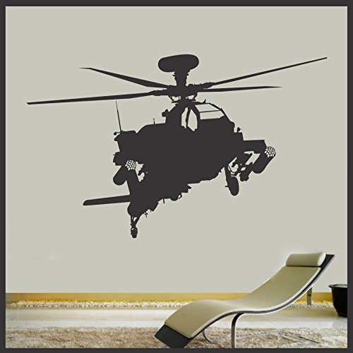 Sticker Connection | Military Apache Attack Helicopter | Vinyl Wall Decal Matte Black | 27" X 47"