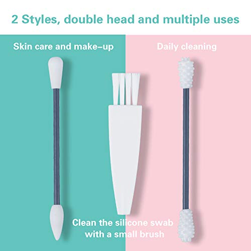 Cotton Swab Portable Silicone Swab Cleanable for Ears Cleaning, Smooth Q-Tip for Cosmetic Makeup and Touch-ups for Women, 2 Pack Reusable Cotton Swabs (gray)