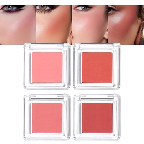 JUAAZIN 4Pcs 4Color Matte Blush Palette - High Impact Buildable Color, Long-Lasting Pressed Powder Blusher with Brush, Cruelty-Free Vegan Compact Design for a Bright, Healthy Glow, Gift Set for Women