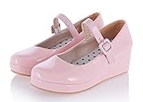 Aisun Women's Cute Comfy Patent Leather Round Toe Buckle Strap Platform Heels Dress Wedge Mid Heel Mary-Jane Pumps Shoes Pink 9 B(M) US