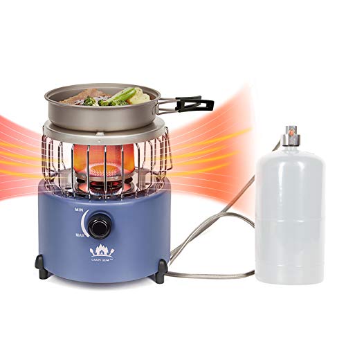 Campy Gear 2 in 1 Portable Propane Heater & Stove with Hose and Pan, Outdoor Camping Gas Table